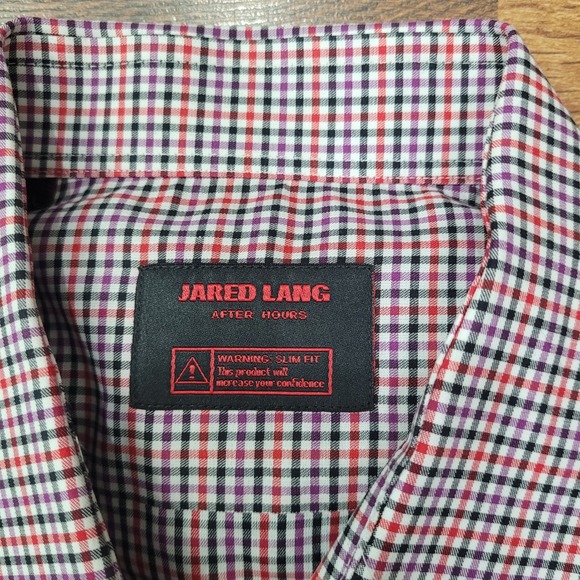 Jared Lang After‎ Hours Mens Slim Fit Gingham Dress Shirt Red Purple Black White - Picture 4 of 11